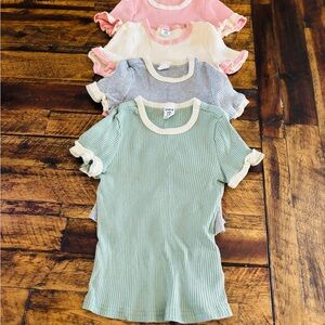 SHEIN Kids Ribbed Tee with Ruffle Trim